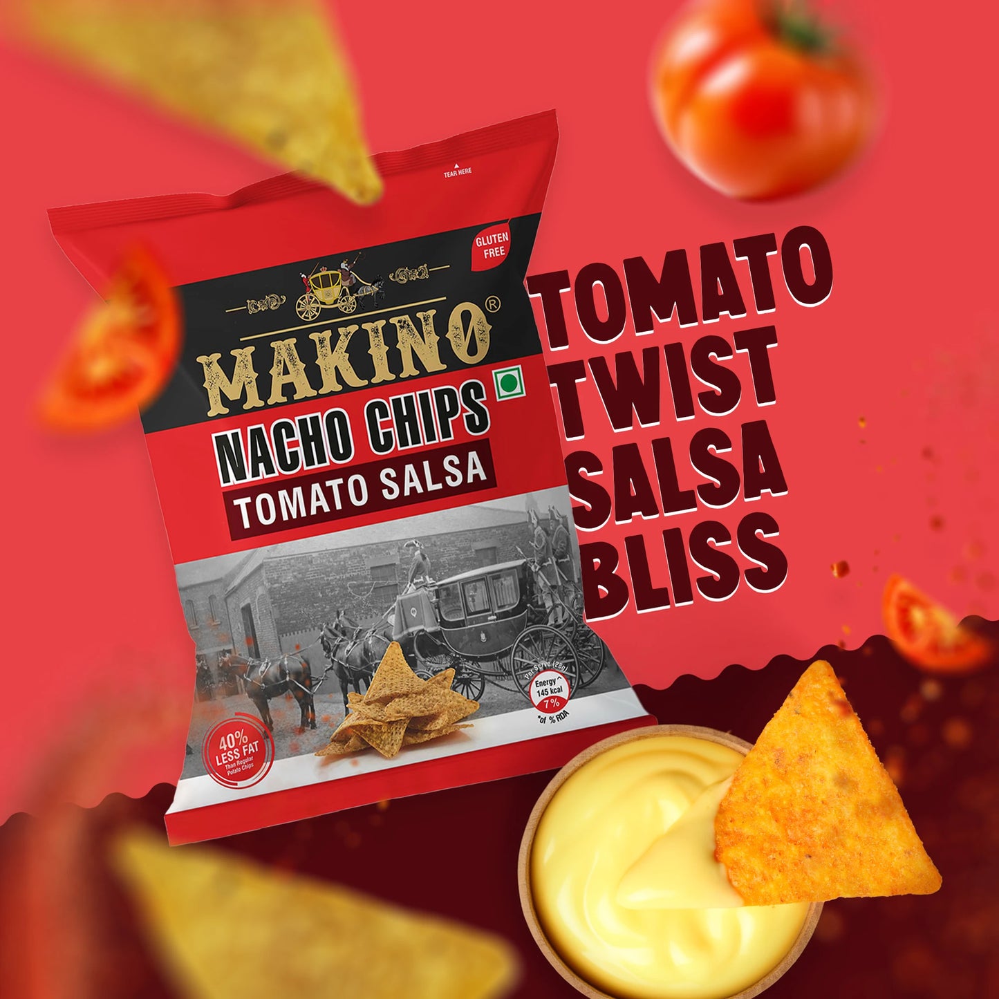 Makino Nacho Chips Tomato Salsa 60 gm | Pack of 120 pcs. | Bulk Pack of Retail | Tortilla Chips