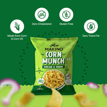 Makino Assorted Corn Munch (Cream & Onion, Red Chilli Chatka and Tomato) (Each 150 gm) (Pack of 3)