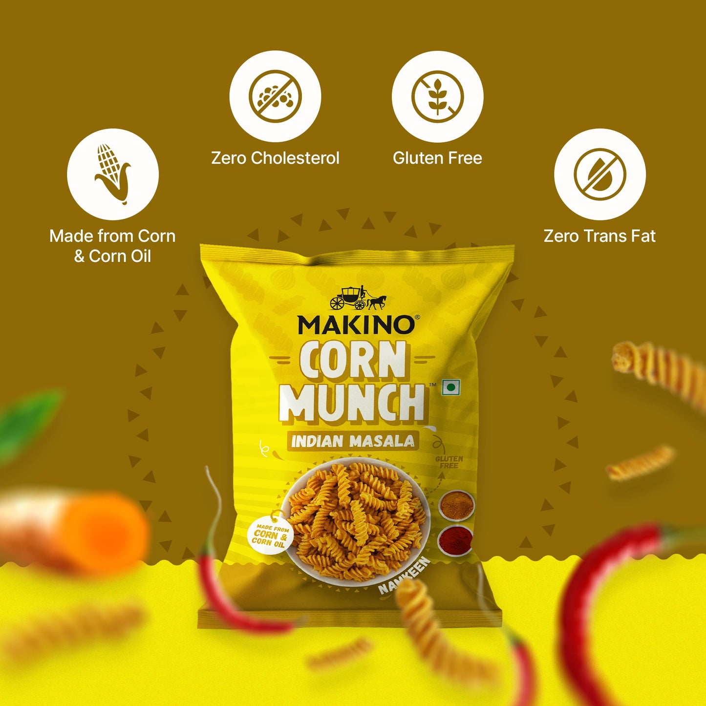 Makino Corn Munch Indian Masala (Each 150gm) (Pack of 3) | Total 450g|