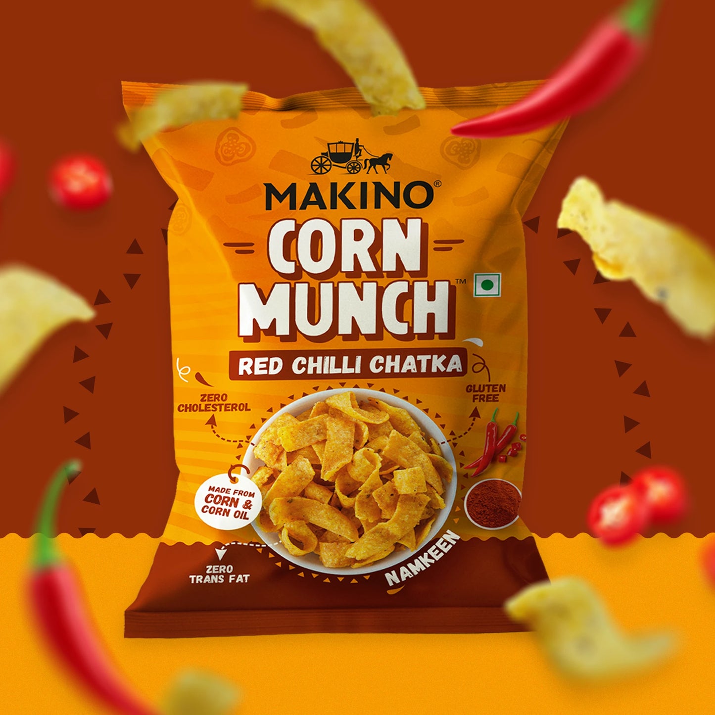 Makino Assorted Corn Munch (Cream & Onion, Red Chilli Chatka and Tomato) (Each 150 gm) (Pack of 3)