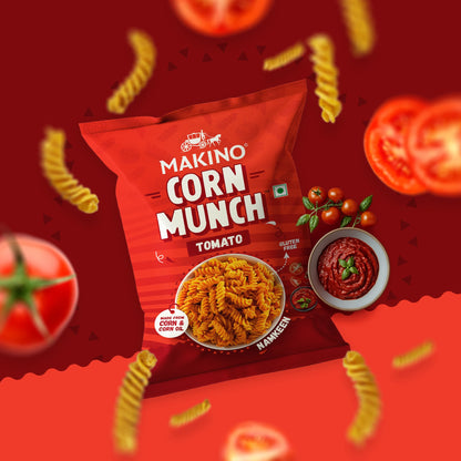 Makino Assorted Corn Munch (Cream & Onion, Red Chilli Chatka and Tomato) (Each 150 gm) (Pack of 3)