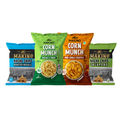 Makino Cornax (4 Assorted Corn Snacks)(Each 60 Jalapeno & Slated /150 gm RCC & C&O) | Total 420g|