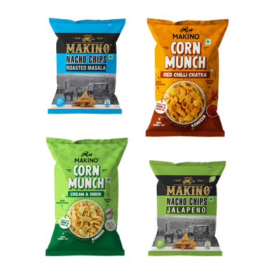 Makino Cornax (4 Assorted Corn Snacks)(Each 60 Jalapeno & Slated /150 gm RCC & C&O) | Total 420g|