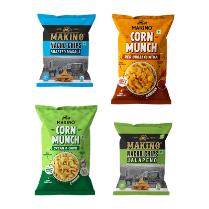 Makino Cornax (4 Assorted Corn Snacks)(Each 60 Jalapeno & Slated /150 gm RCC & C&O) | Total 420g|