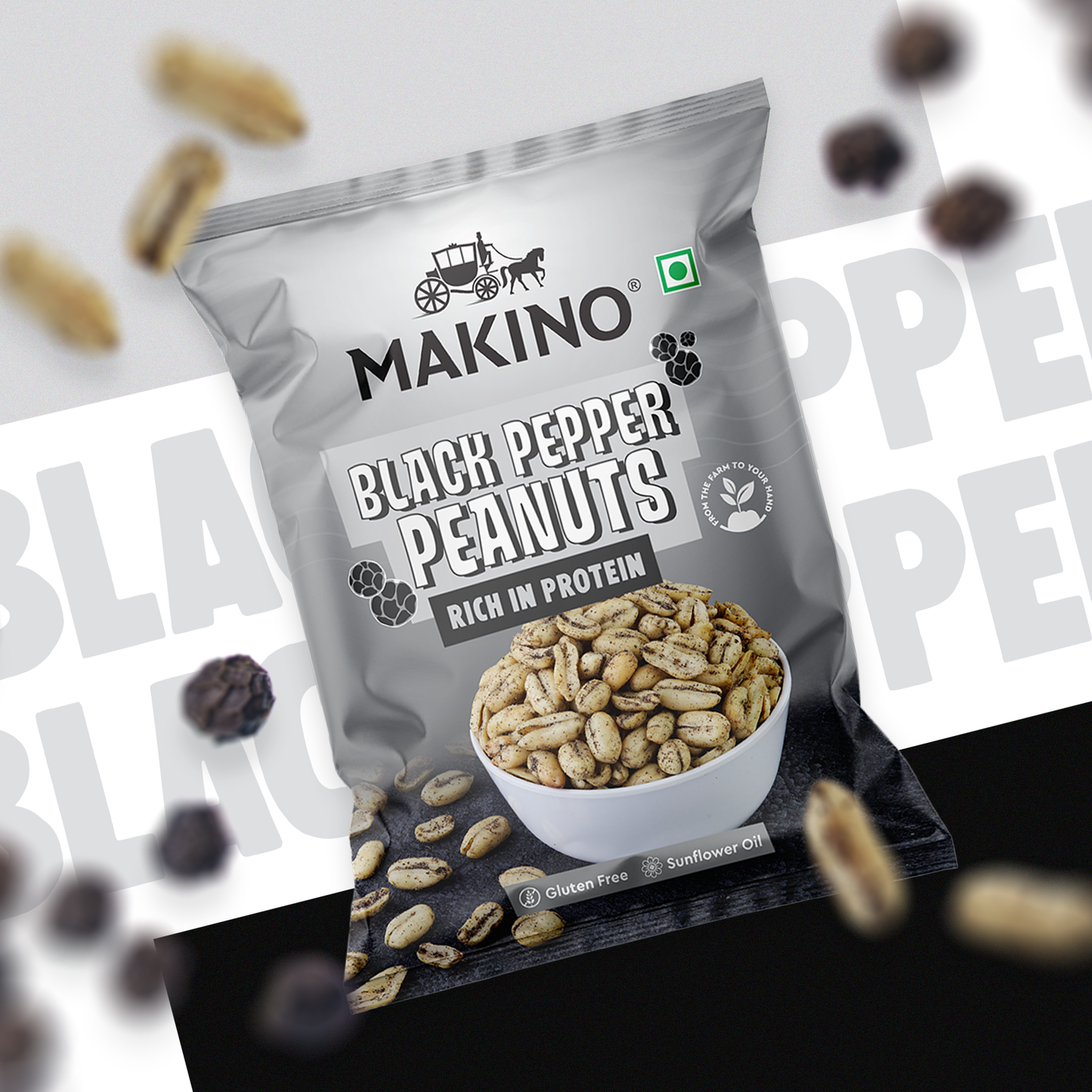 Makino Roasted Peanuts (Each 140 gm) (Pack of - 4) (Black Pepper)