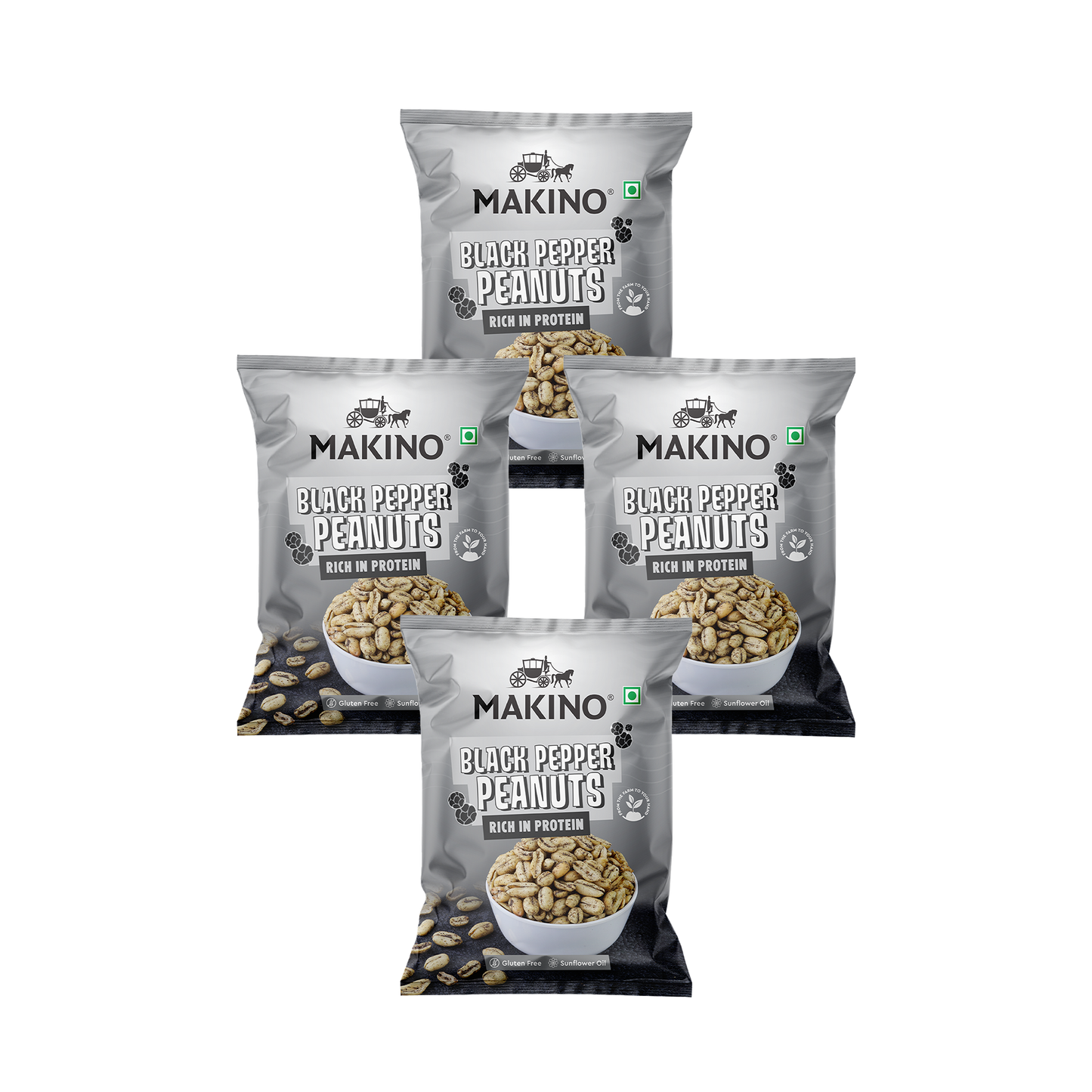Makino Roasted Peanuts (Each 140 gm) (Pack of - 4) (Black Pepper)