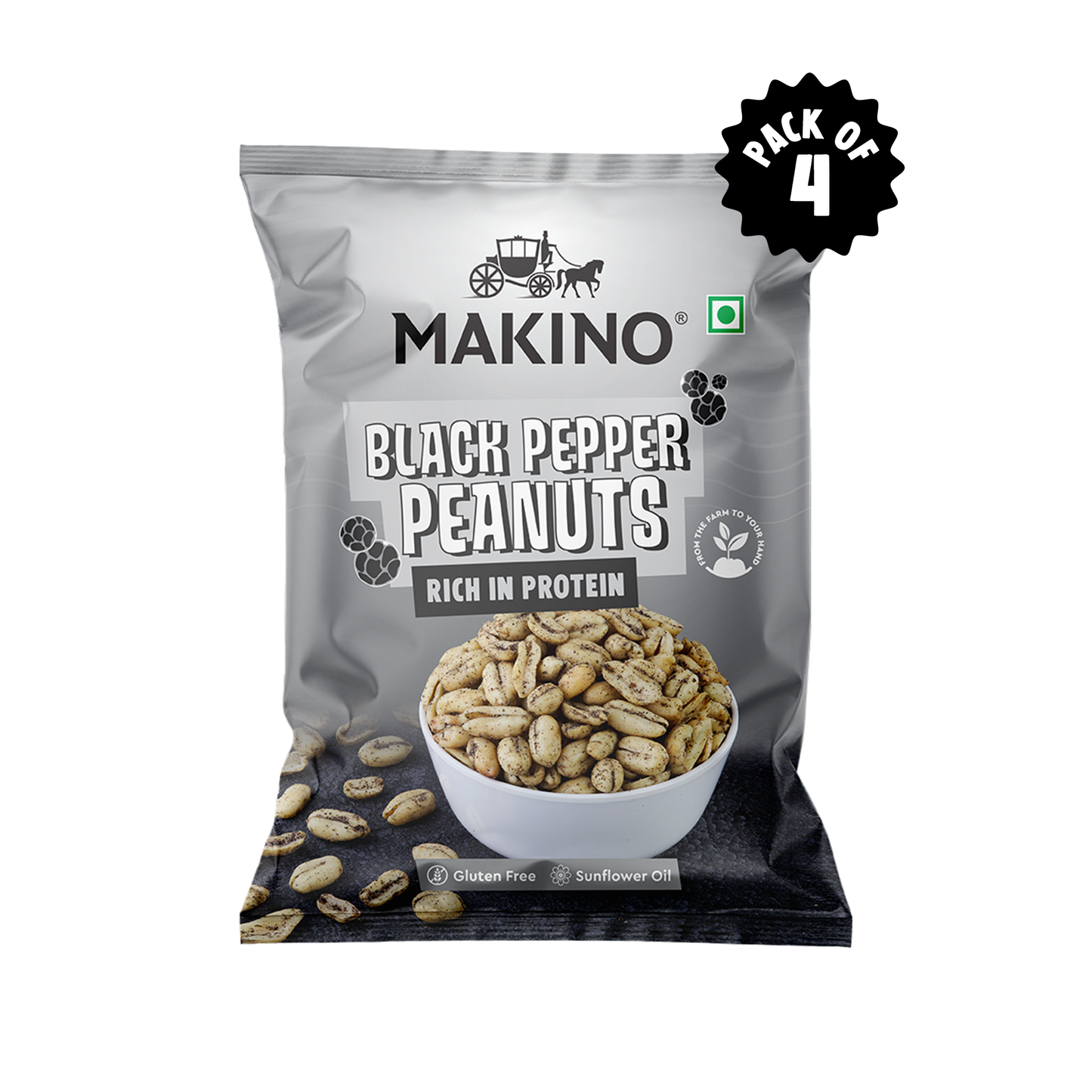 Makino Roasted Peanuts (Each 140 gm) (Pack of - 4) (Black Pepper)