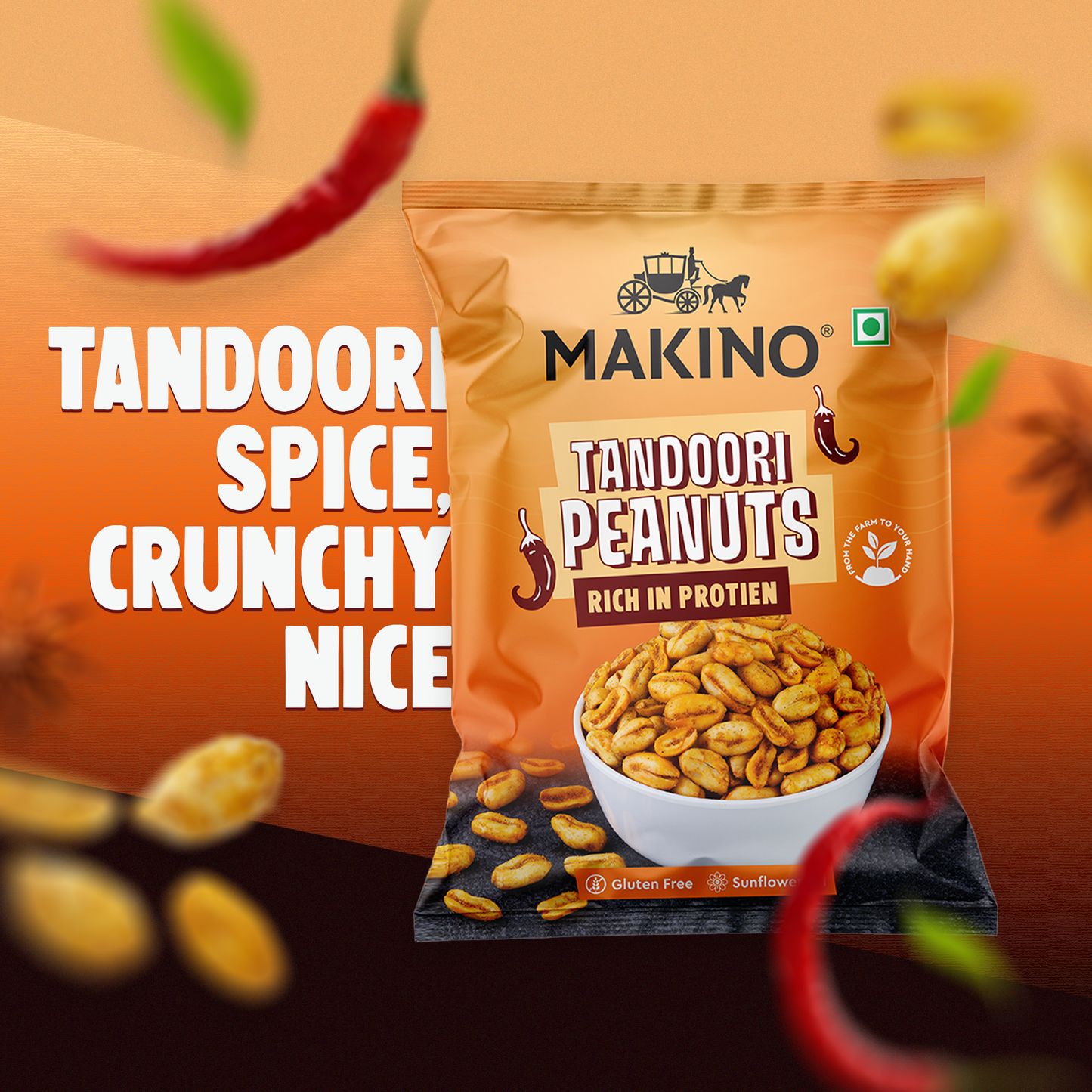 Makino Roasted Peanuts (Each 140 gm) (Pack of 4) (Tandoori)