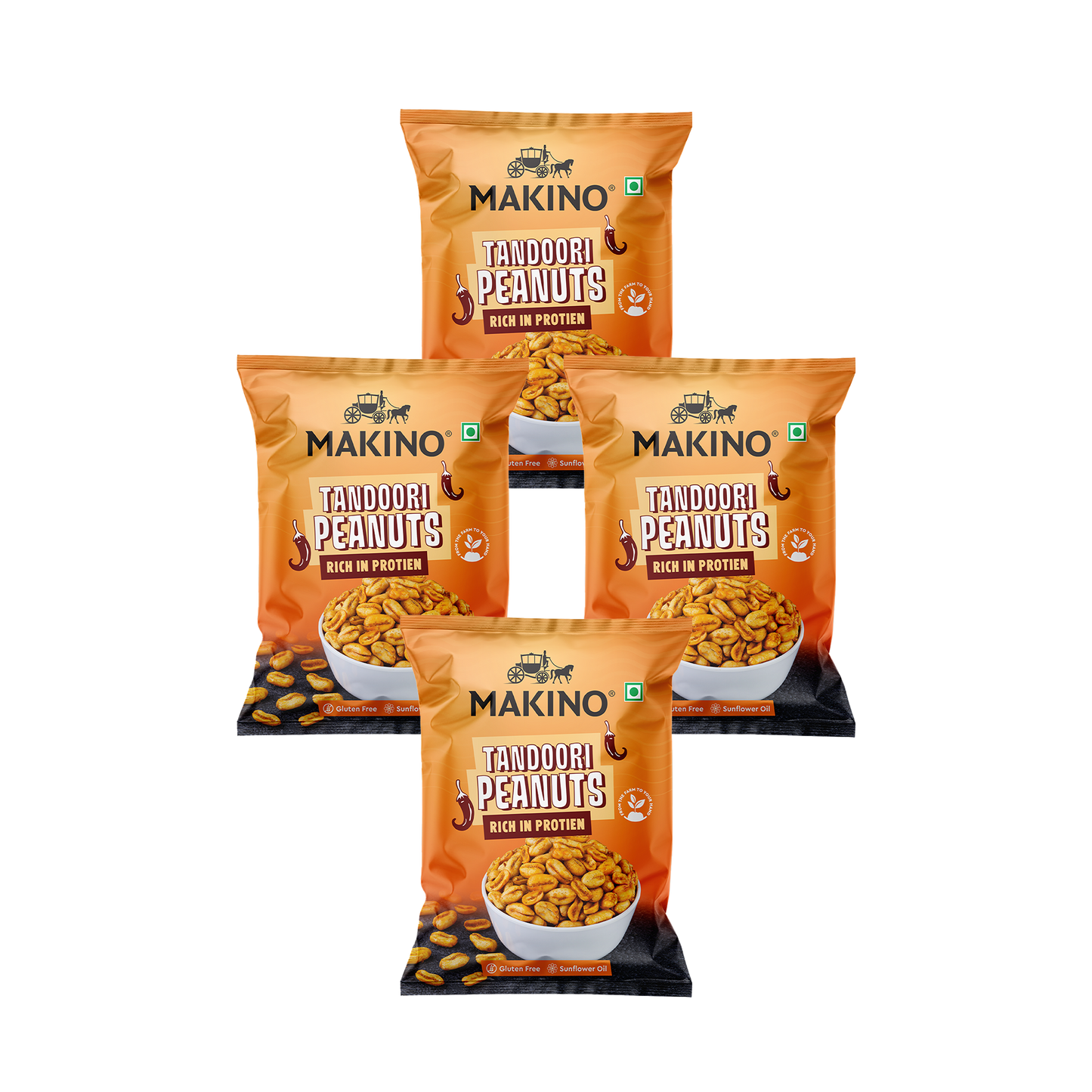 Makino Roasted Peanuts (Each 140 gm) (Pack of 4) (Tandoori)