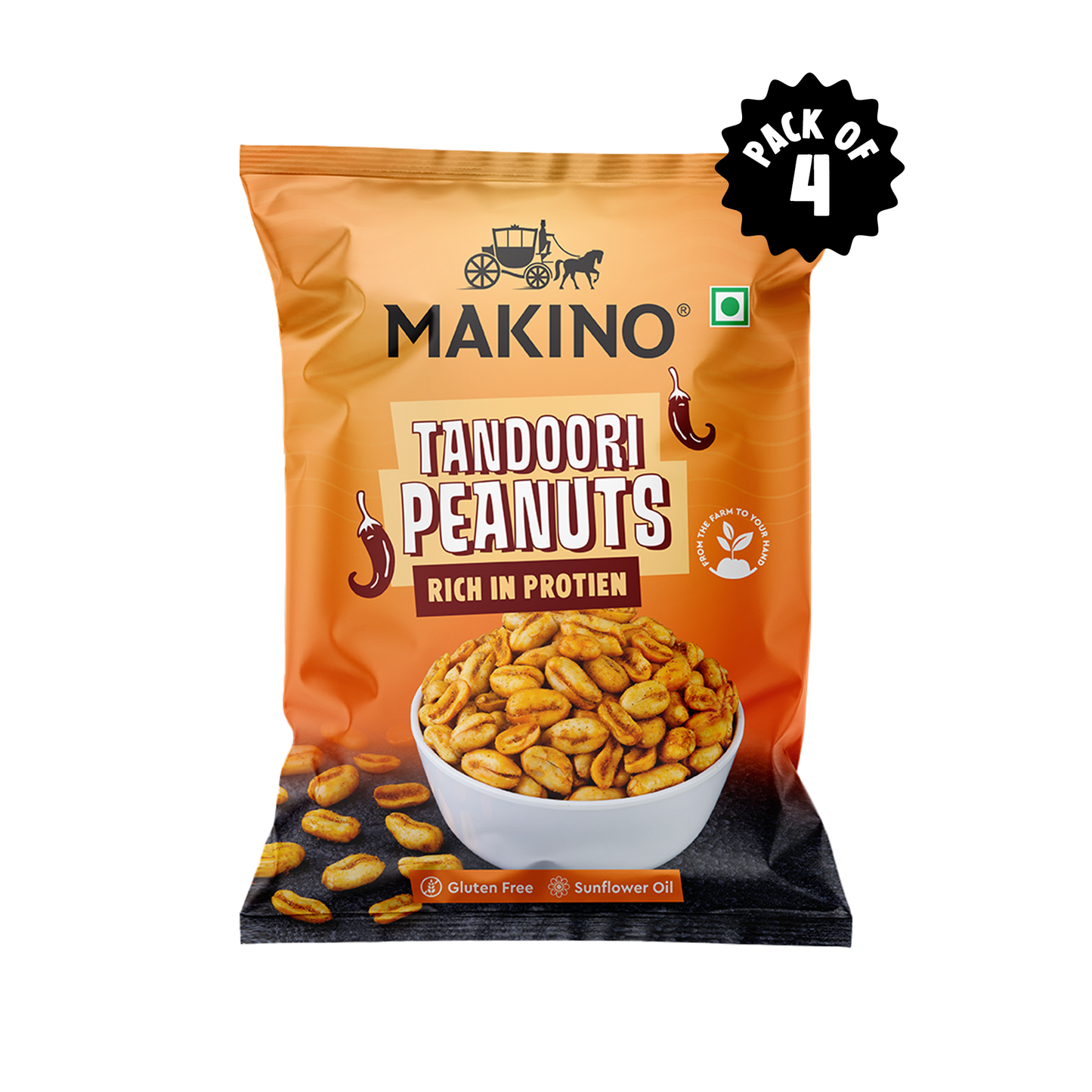 Makino Roasted Peanuts (Each 140 gm) (Pack of 4) (Tandoori)