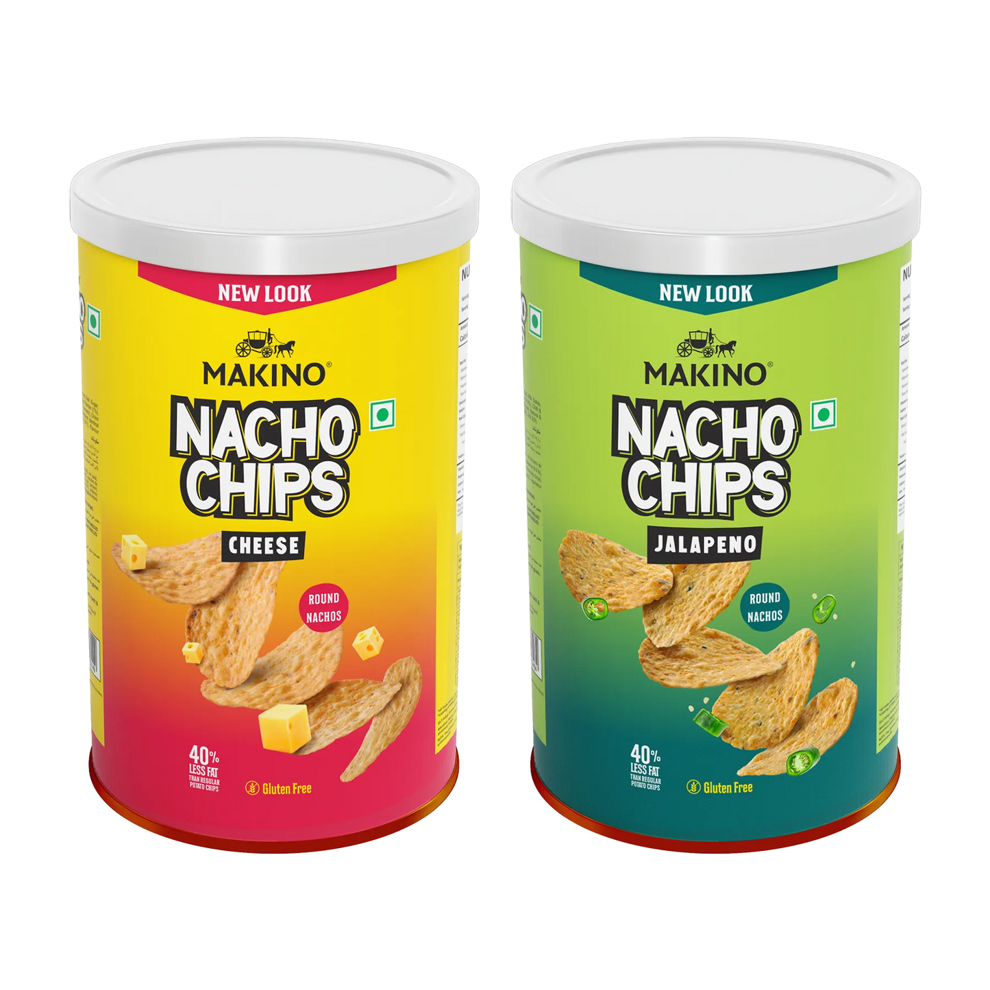 Makino Assorted Round & Stacked Nachos (Cheese, Jalapeno)(Each 107 gm)(Pack of 2)