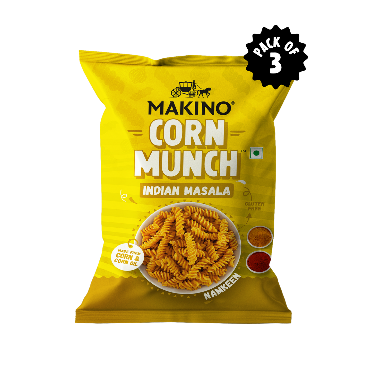 Makino Corn Munch Indian Masala (Each 150gm) (Pack of 3) | Total 450g|