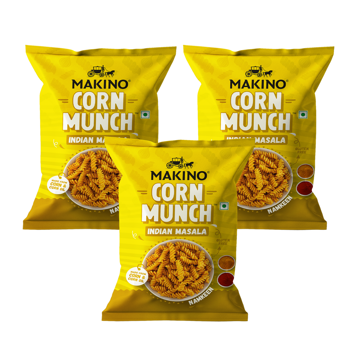 Makino Corn Munch Indian Masala (Each 150gm) (Pack of 3) | Total 450g|
