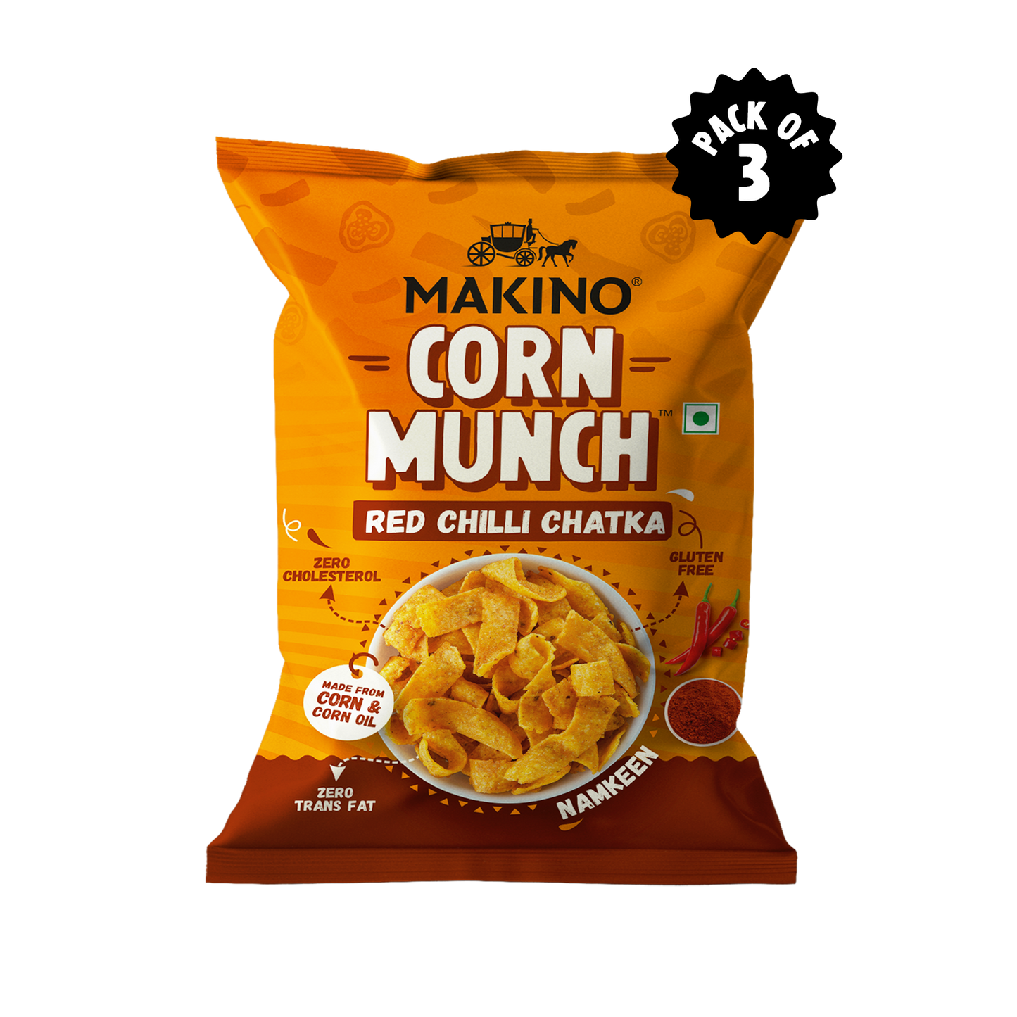 Makino Corn Munch (Red Chilli Chatka)(Each 150 gm) (Pack of 7)
