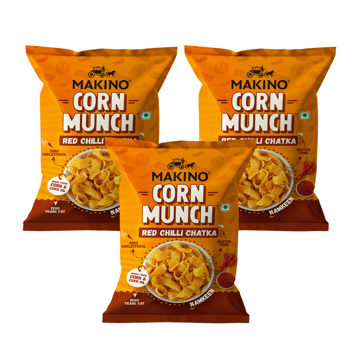 Makino Corn Munch (Red Chilli Chatka)(Each 150 gm) (Pack of 7)