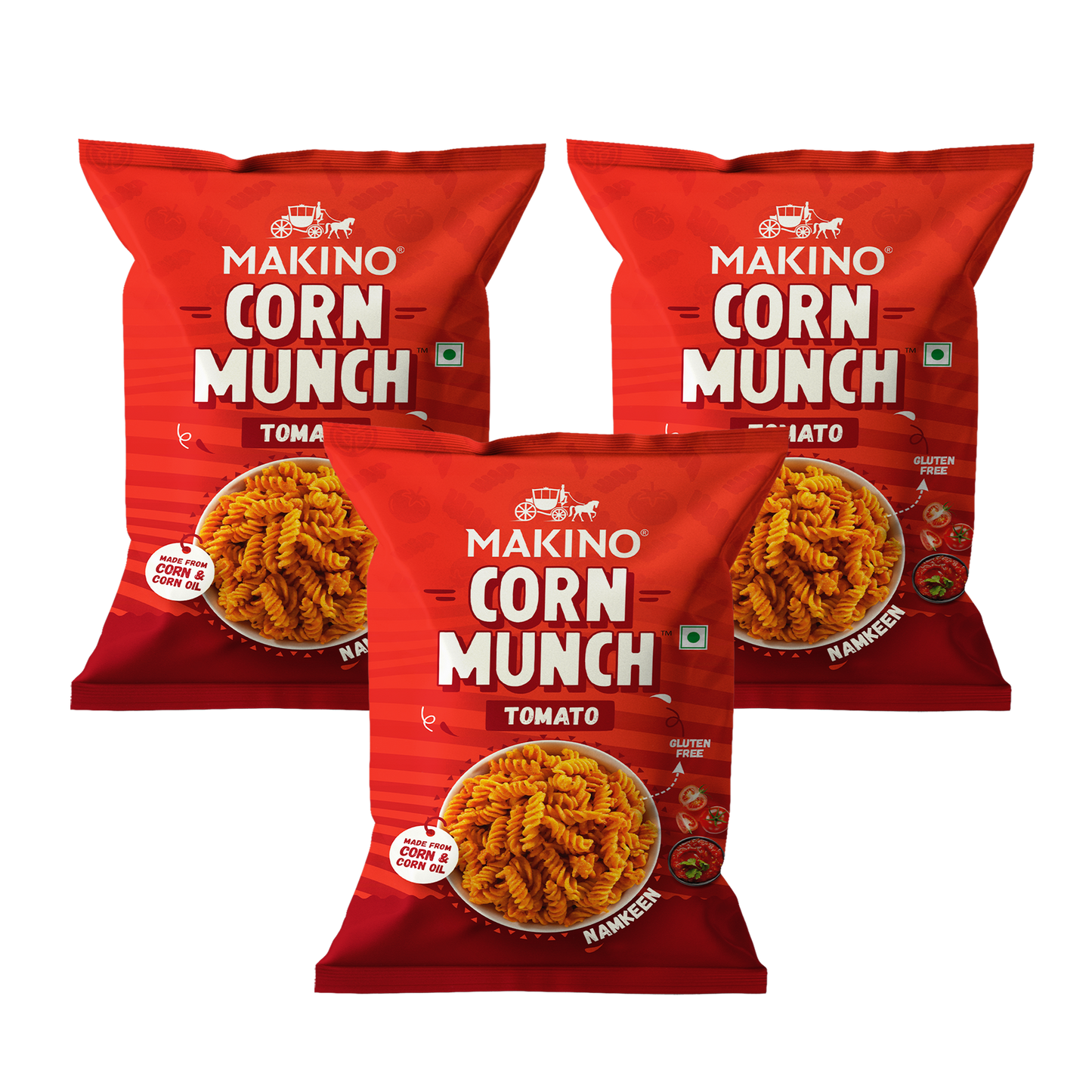 Makino Corn Munch Tomato (Each 150gm) (Pack of 3)