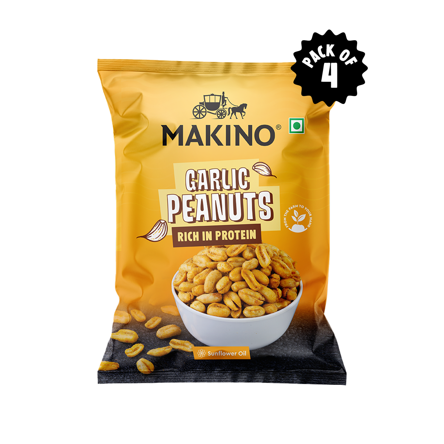 Makino Roasted Peanuts Garlic 140g Pack of 4