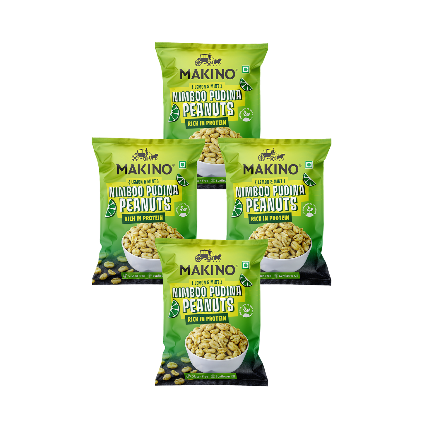 Makino Roasted Peanuts Nimboo Pudina 140g Pack of 4