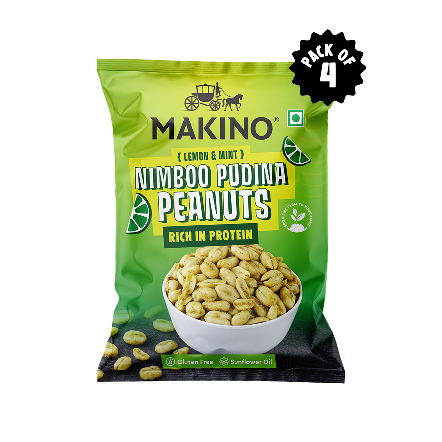 Makino Roasted Peanuts Nimboo Pudina 140g Pack of 4