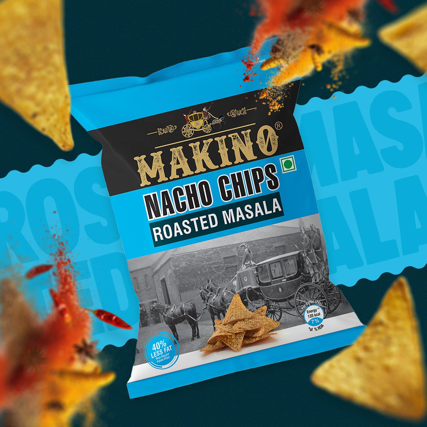 Makino Nacho Chips Roasted Masala 60 gm | Pack of 120 pcs.  | Bulk Pack for Retail |  Tortilla Chips