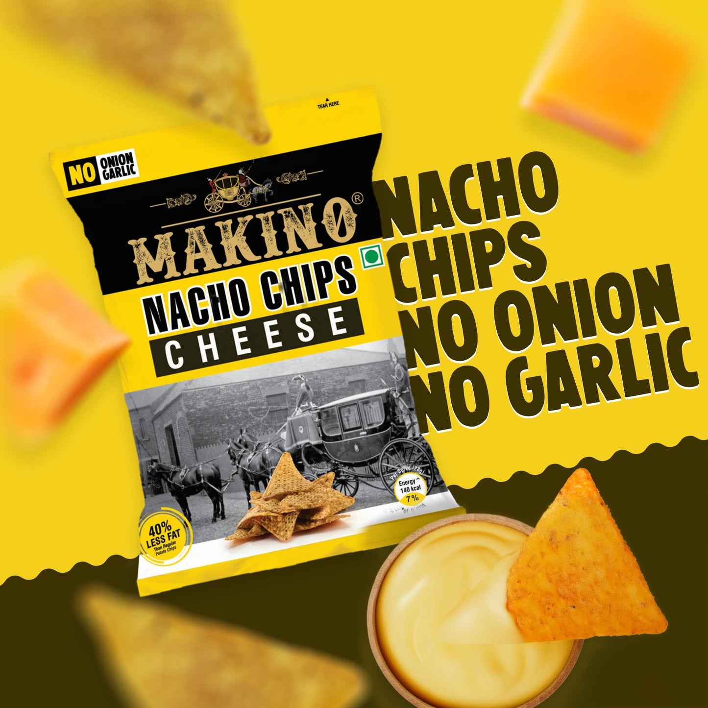 Makino No Onion No Garlic Nachos Chips Cheese (Each 60 gm) (Pack of 6)