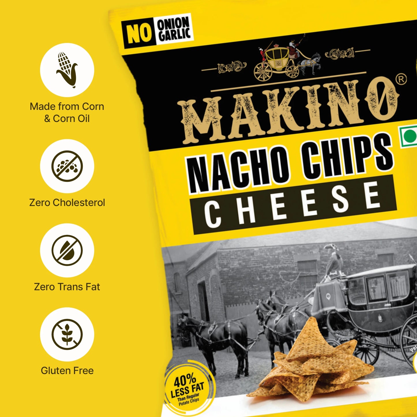 Makino No Onion No Garlic Nachos Chips Cheese (Each 60 gm) (Pack of 6)