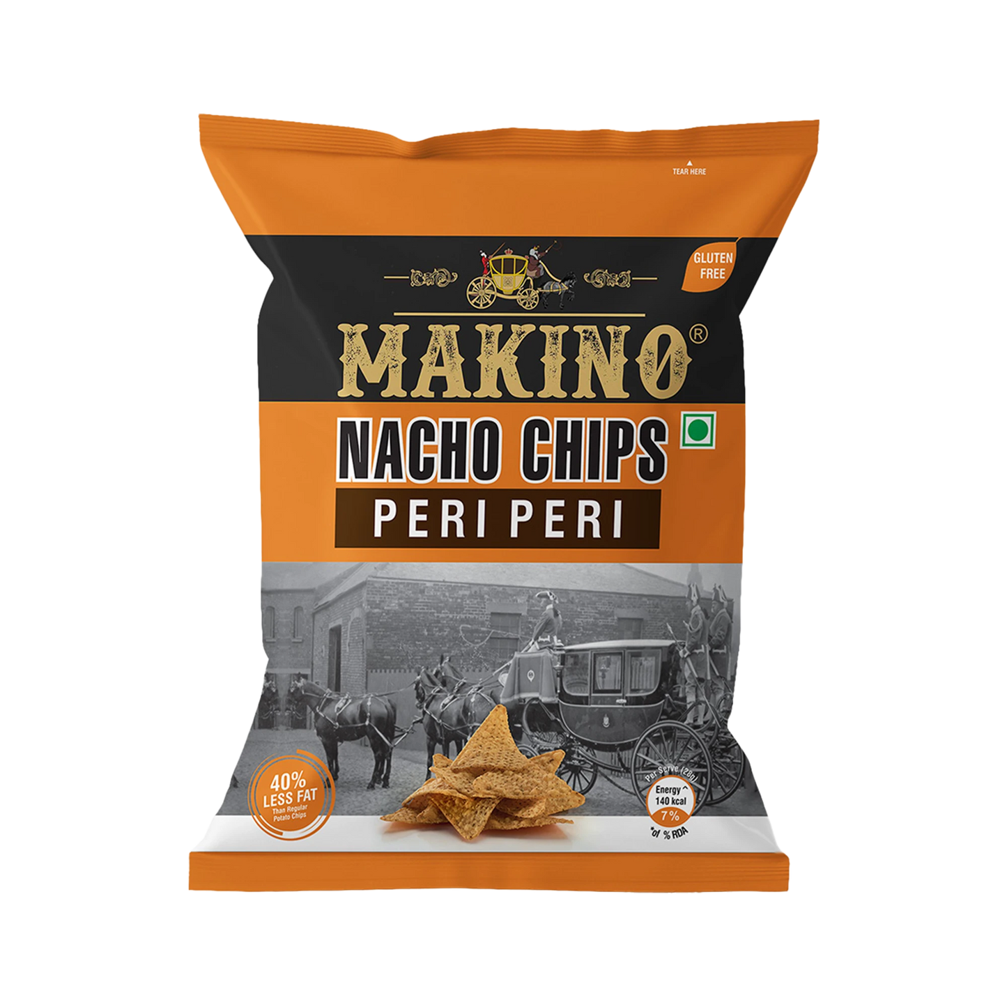 Makino Nacho Chips Peri Peri 60 gm  | Pack of 120  pcs. | Bulk Pack for Retail | Tortilla Chips