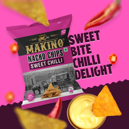 Makino Nacho Chips Sweet Chilli 60 gm  | Pack of 120 pcs. | Bulk Pack of Retail | Tortilla Chips