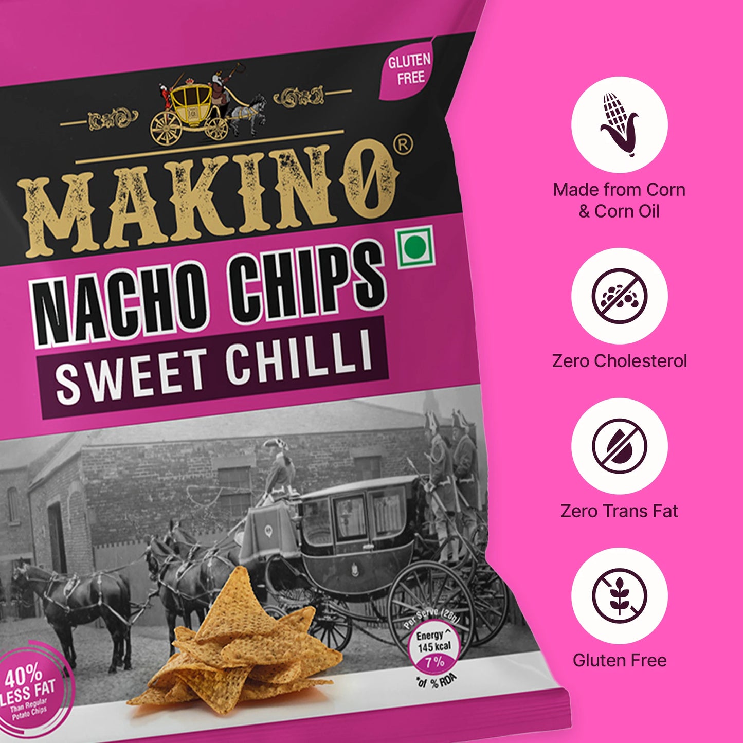Makino Nacho Chips Sweet Chilli 60 gm  | Pack of 120 pcs. | Bulk Pack of Retail | Tortilla Chips