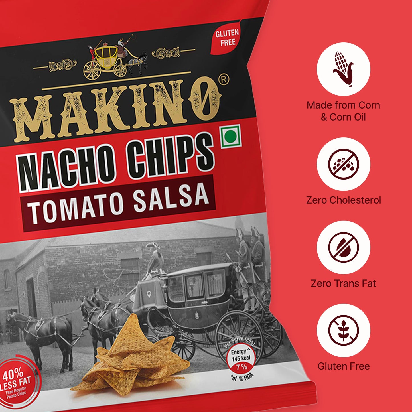 Makino Nacho Chips Tomato Salsa 60 gm | Pack of 120 pcs.  | Bulk Pack of Retail | Tortilla Chips