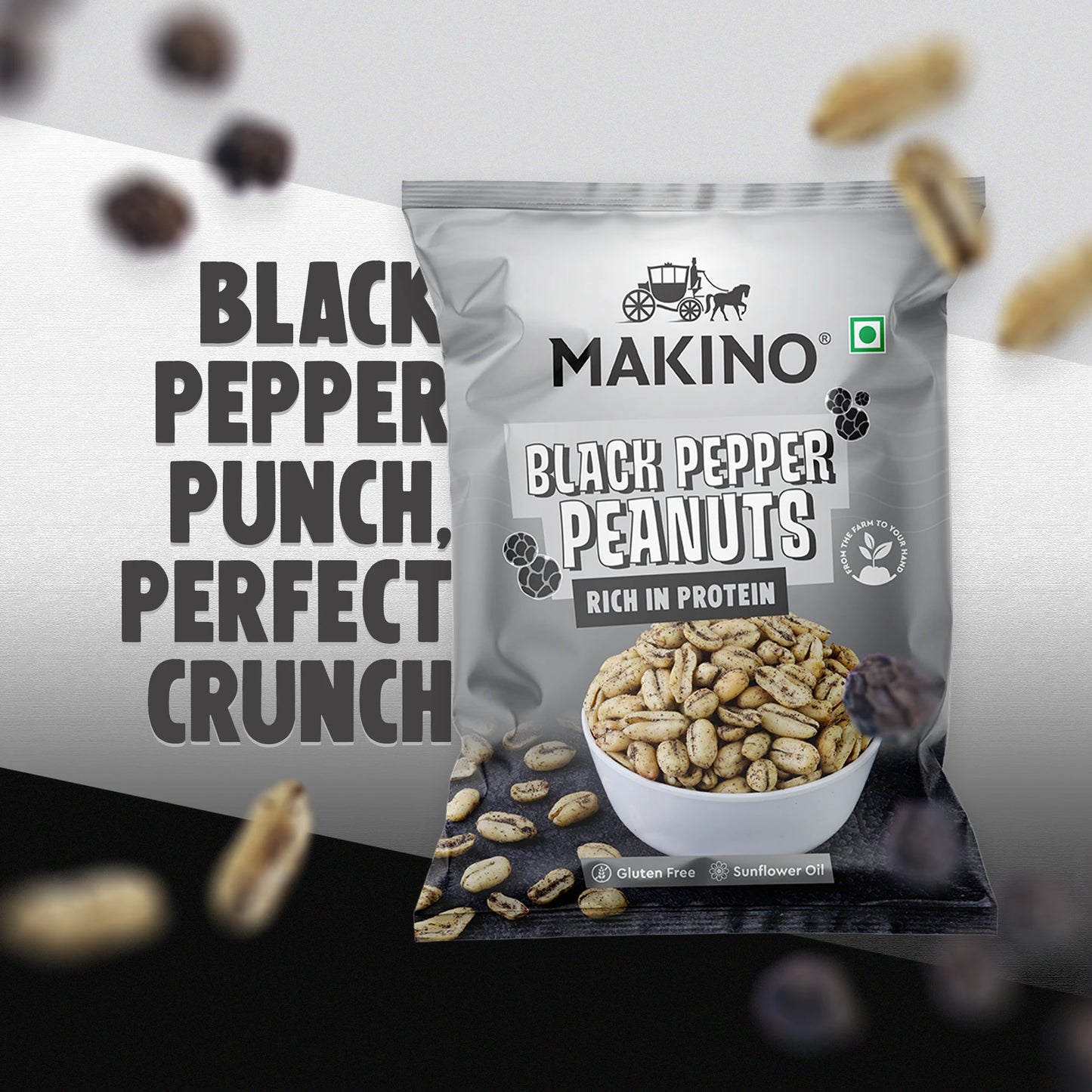 Makino Assorted Roasted Peanuts | Each 40gm | Pack of 5 | Tandoori, Nimboo Pudina, Hing Jeera, Black Pepper, Garlic, Salted | Total 215g | Flavoured Peanuts | Super Crunchy