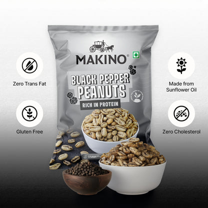 Makino Assorted Roasted Peanuts | Each 40gm | Pack of 5 | Tandoori, Nimboo Pudina, Hing Jeera, Black Pepper, Garlic, Salted | Total 215g | Flavoured Peanuts | Super Crunchy