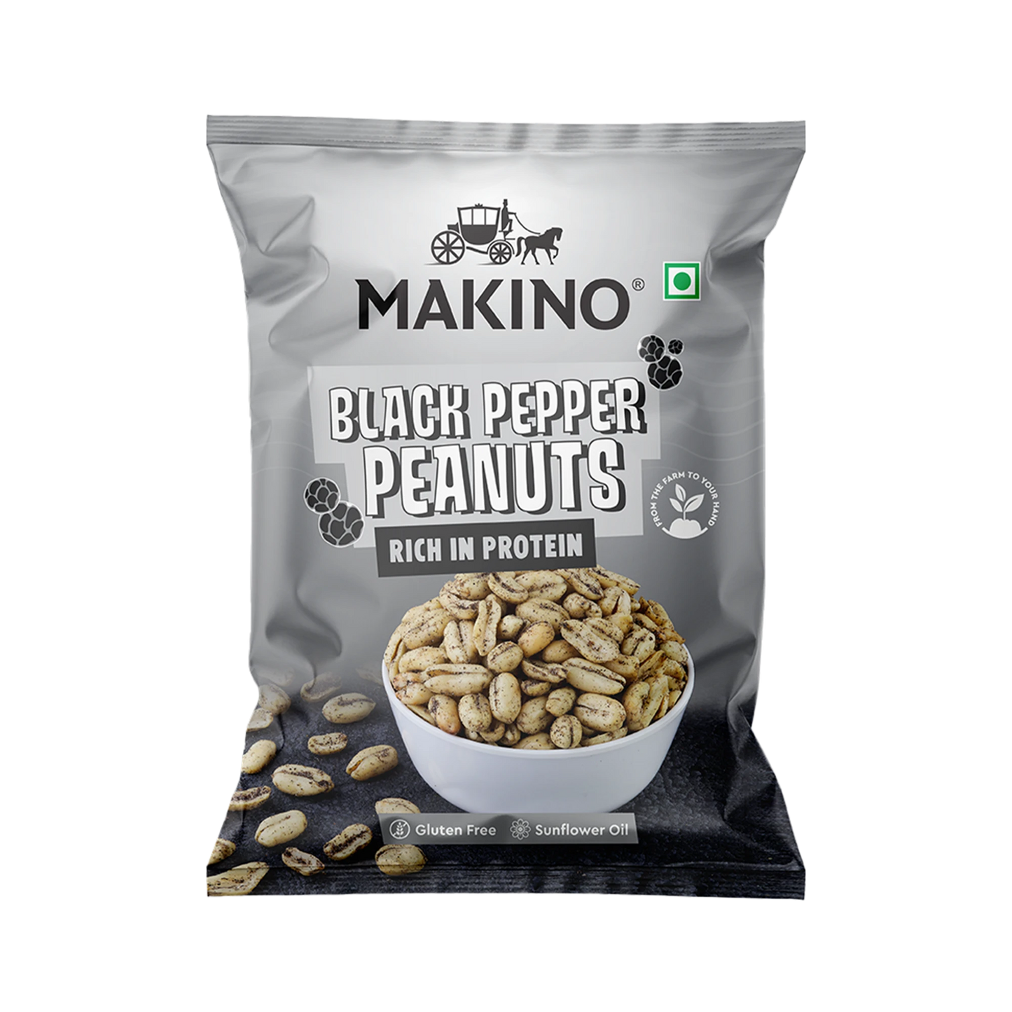 Makino Assorted Roasted Peanuts | Each 40gm | Pack of 5 | Tandoori, Nimboo Pudina, Hing Jeera, Black Pepper, Garlic, Salted | Total 215g | Flavoured Peanuts | Super Crunchy