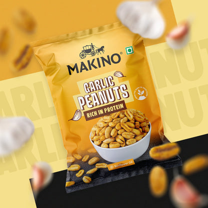 Makino Assorted Roasted Peanuts | Each 40gm | Pack of 5 | Tandoori, Nimboo Pudina, Hing Jeera, Black Pepper, Garlic, Salted | Total 215g | Flavoured Peanuts | Super Crunchy