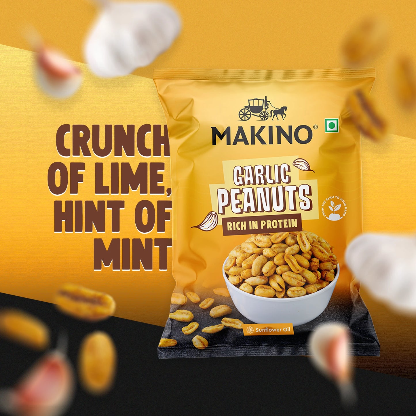 Makino Assorted Roasted Peanuts | Each 40gm | Pack of 5 | Tandoori, Nimboo Pudina, Hing Jeera, Black Pepper, Garlic, Salted | Total 215g | Flavoured Peanuts | Super Crunchy