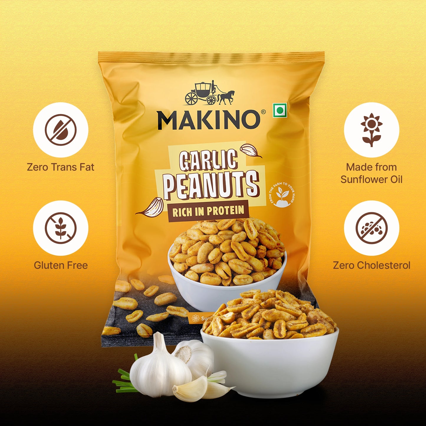 Makino Assorted Roasted Peanuts | Each 40gm | Pack of 5 | Tandoori, Nimboo Pudina, Hing Jeera, Black Pepper, Garlic, Salted | Total 215g | Flavoured Peanuts | Super Crunchy