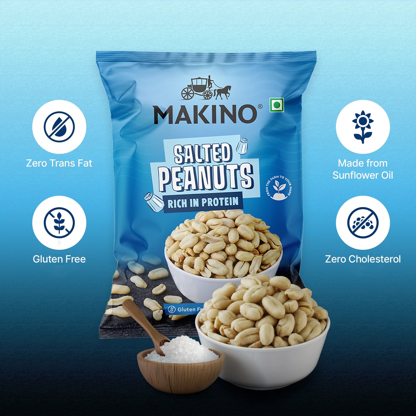 Makino Roasted Peanuts Salted 140g ( Pack 0f 4 )