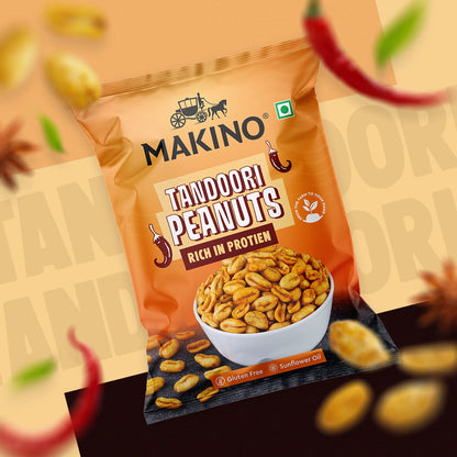 Makino Assorted Roasted Peanuts | Each 40gm | Pack of 5 | Tandoori, Nimboo Pudina, Hing Jeera, Black Pepper, Garlic, Salted | Total 215g | Flavoured Peanuts | Super Crunchy