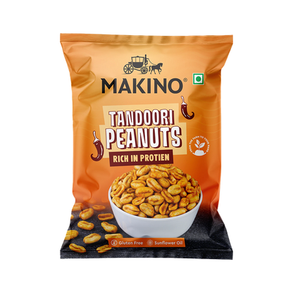 Makino Assorted Roasted Peanuts | Each 40gm | Pack of 5 | Tandoori, Nimboo Pudina, Hing Jeera, Black Pepper, Garlic, Salted | Total 215g | Flavoured Peanuts | Super Crunchy