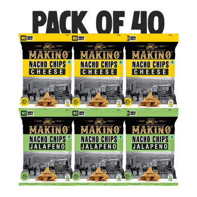 Makino Assorted No Onion No Garlic Nacho Chips 60 gm  | Pack of 120 pcs | Bulk Pack for Retail | Tortilla Chips  | Total 7200g|