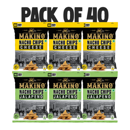 Makino Assorted No Onion No Garlic Nacho Chips 60 gm  | Pack of 120 pcs | Bulk Pack for Retail | Tortilla Chips  | Total 7200g|