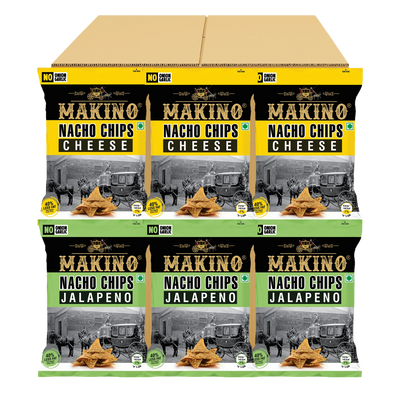 Makino Assorted No Onion No Garlic Nacho Chips 60 gm  | Pack of 120 pcs | Bulk Pack for Retail | Tortilla Chips  | Total 7200g|