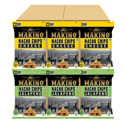 Makino Assorted No Onion No Garlic Nacho Chips 60 gm  | Pack of 120 pcs | Bulk Pack for Retail | Tortilla Chips  | Total 7200g|