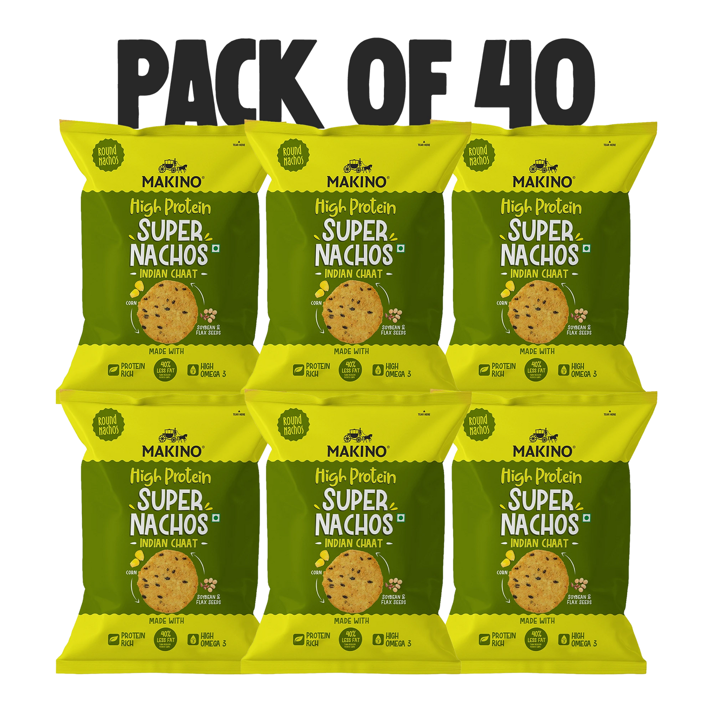 Makino High Protein Super Nachos Indian Chaat 60 gm | Pack of 120 pcs | Bulk Pack of Retail | Round Tortilla Chips | Total 7200g|