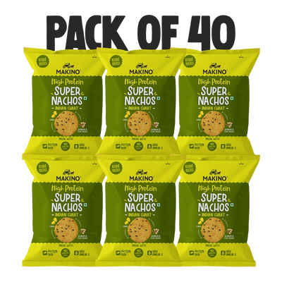 Makino High Protein Super Nachos Indian Chaat 60 gm | Pack of 120 pcs | Bulk Pack of Retail | Round Tortilla Chips | Total 7200g|