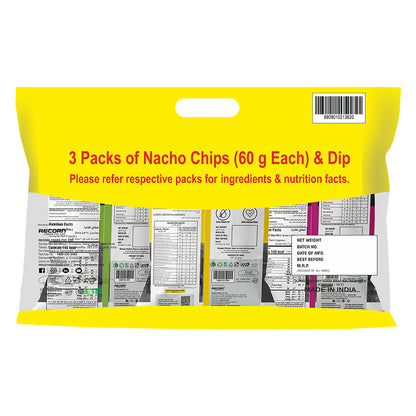 Makino Discounted Combo Bag with 3 Assorted Nachos & 1 Salsa Dip (Each 220 gm) (4 bags x 220 gm)| Total 880g|